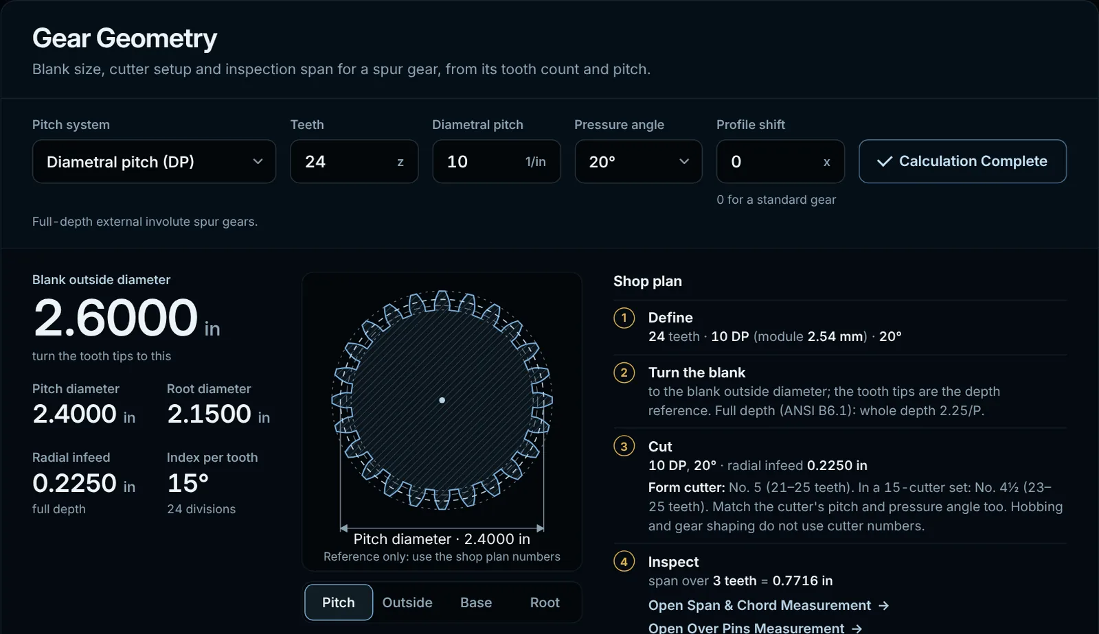 Gear geometry calculator