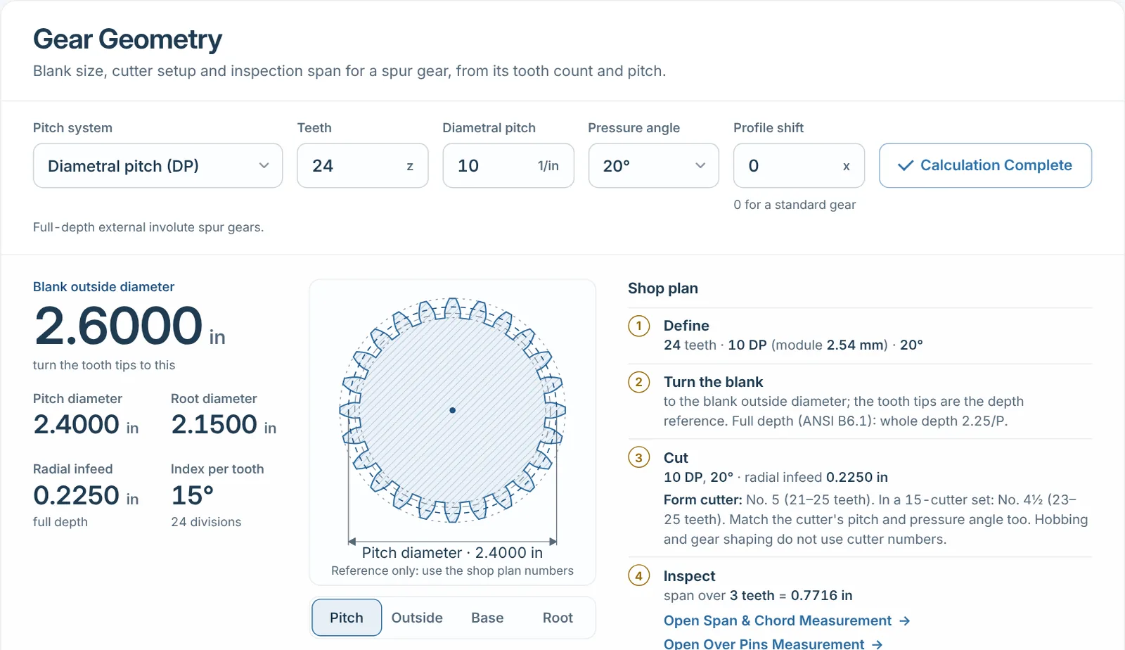 Gear geometry calculator