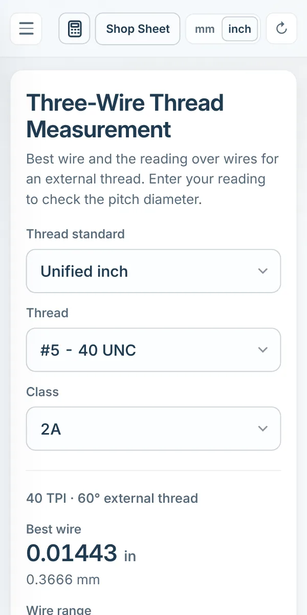 Three-wire measurement calculator